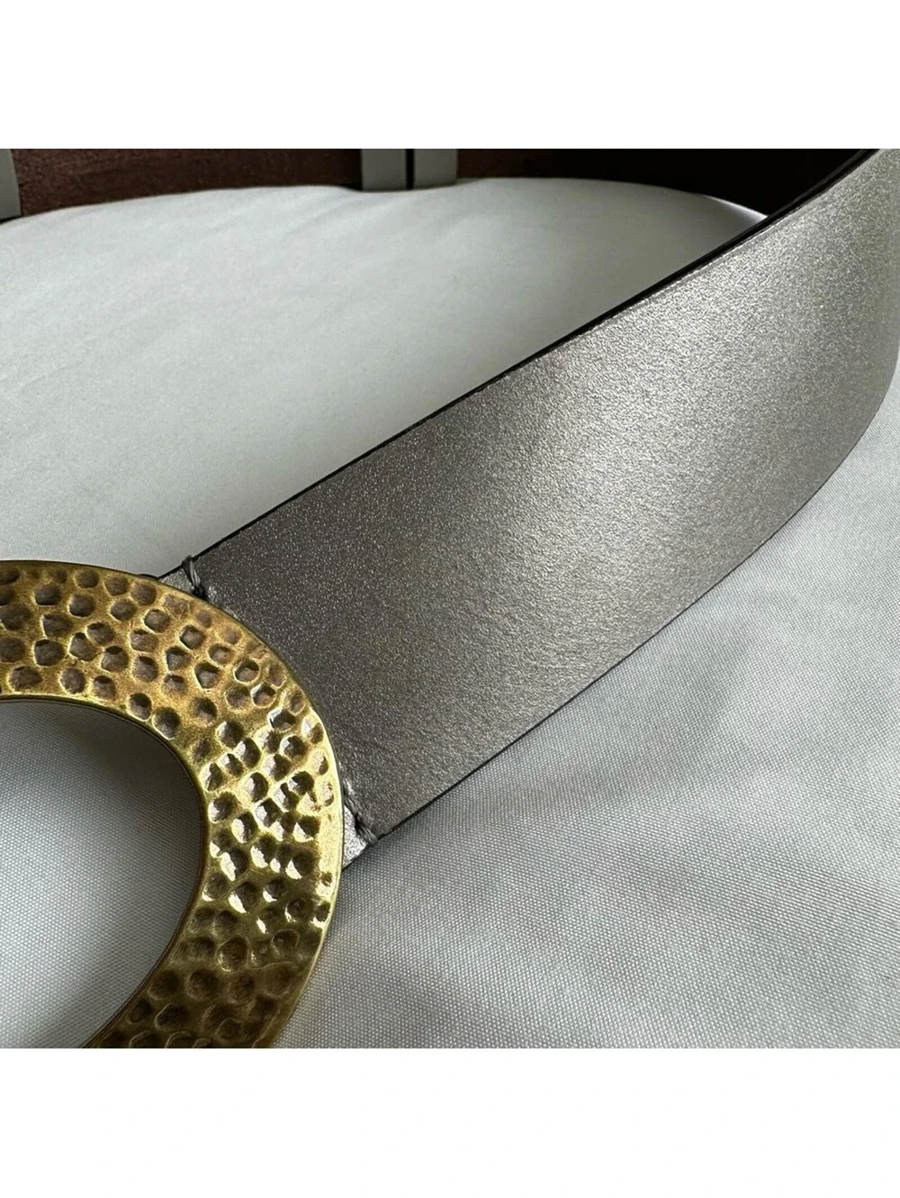 Chico’s Leather Belt With Hammered Buckles Size S/M Adjustable EUC